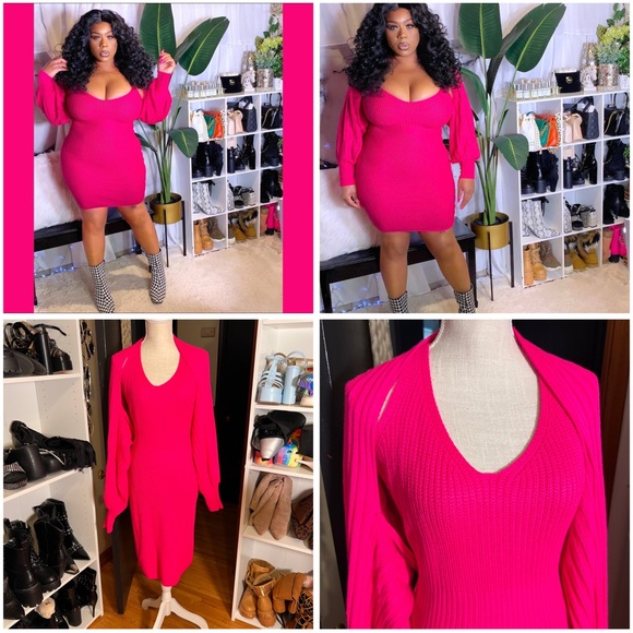 Perfect Cuddle Sweater Dress Set - Hot Pink - Sz 1X - Picture 2 of 6